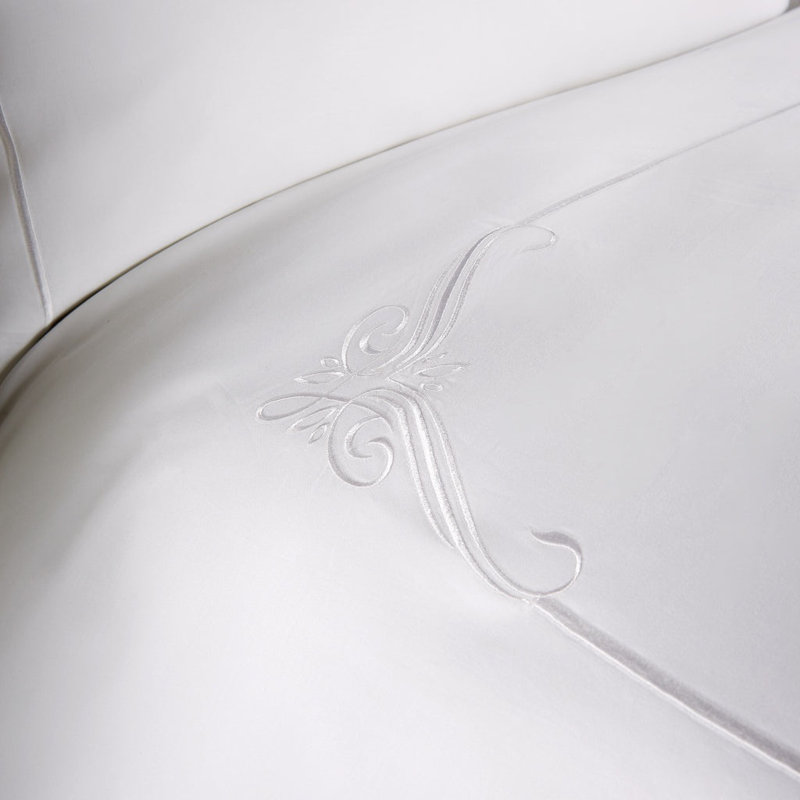 600 Thread Count Embroidered Motif Corner Duvet Cover , Super King Duvet Cover, White