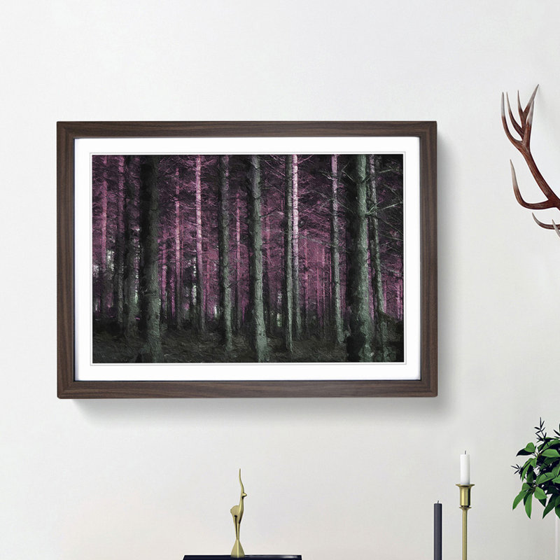 Forest in Pink - Picture Frame Painting Print, 27cm H x 36cm W x 2cm D, Walnut Framed