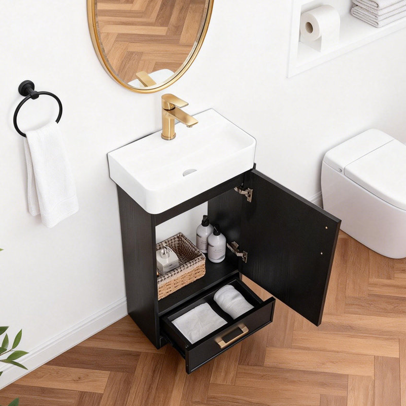 Mini-meuble-lavabo simple 18 po Modern, Noir