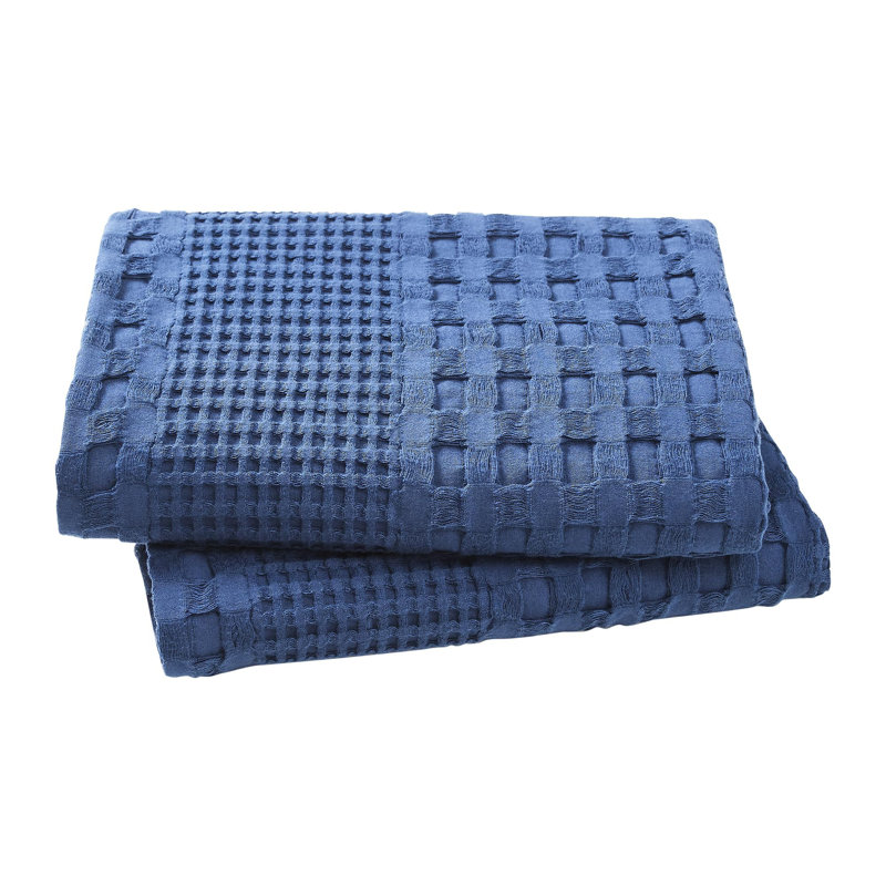 Ensemble de 2 taies décoratives en coton bleu marine Waffle Weave, Bleu, Grand lit