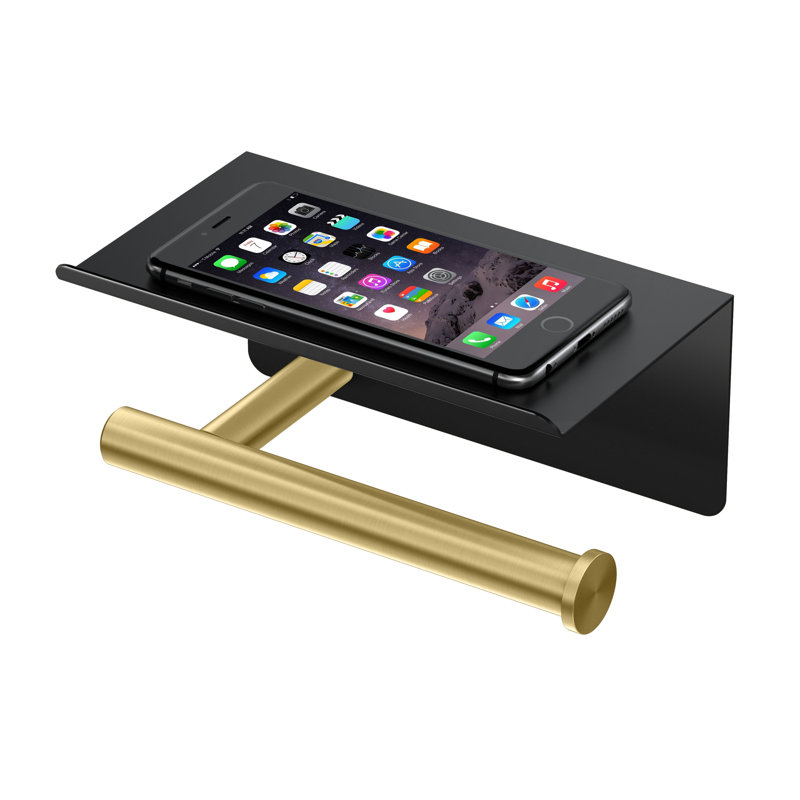 Porte-papier hygiénique mural avec tablette mobile Latitude II, Noir mat / laiton brossé