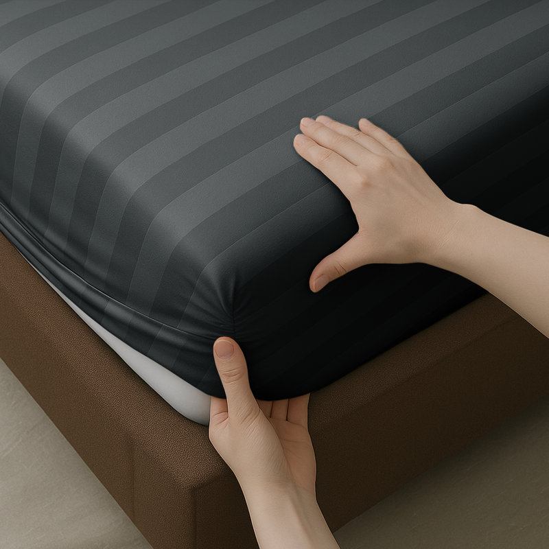 Microfiber Stripe Fitted Sheet – Soft, Durable, and Wrinkle-Free, Grey, Single (3')