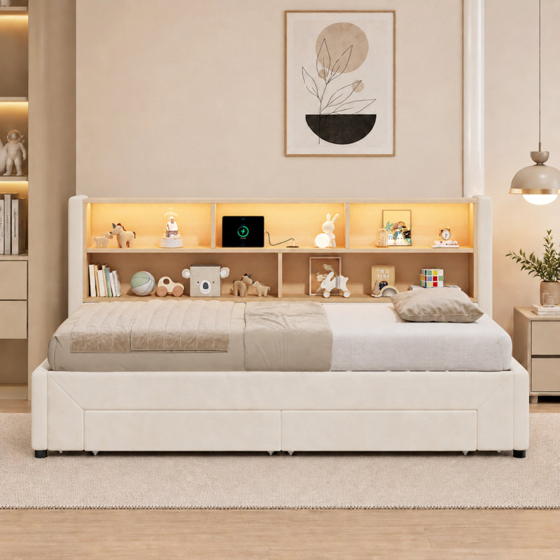 Upholstered Bed, Beige