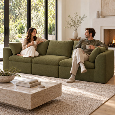 Canapé modulaire droit 108,30 po à 3 sièges, canapé droit surdimensionné à assise profonde, assemblage sans outil comprimé sous vide, grand canapé en tissu tissé texturé pour le salon