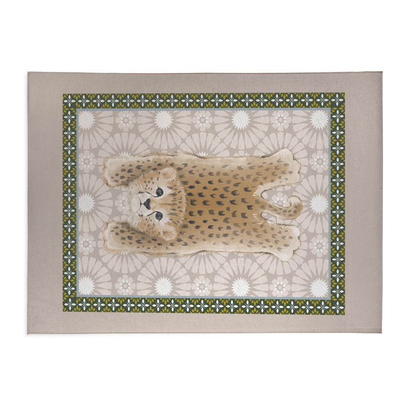 Lil Lying Leopard Tile Kids Play Mat, Taupe, Rectangle 5' x 7'