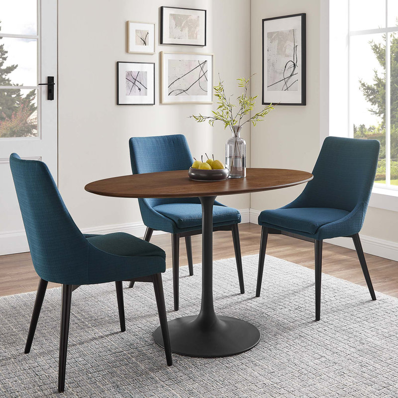 Lippa 48" Oval Wood Grain Dining Table, Walnut, Black