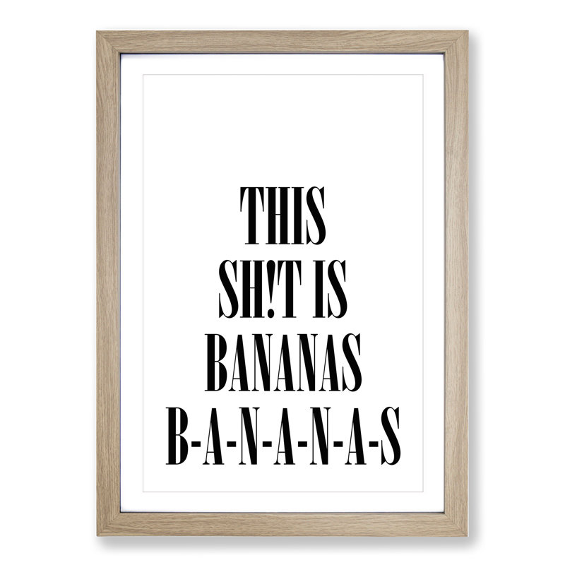 Bananas - Picture Frame Typography, Oak, 65cm H x 48cm W x 2cm D