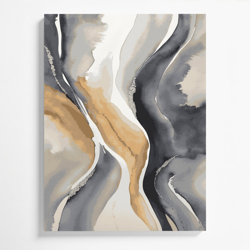 Aquarelle abstraite 25, art mural sur toile beige, H 20 po x l 30 po