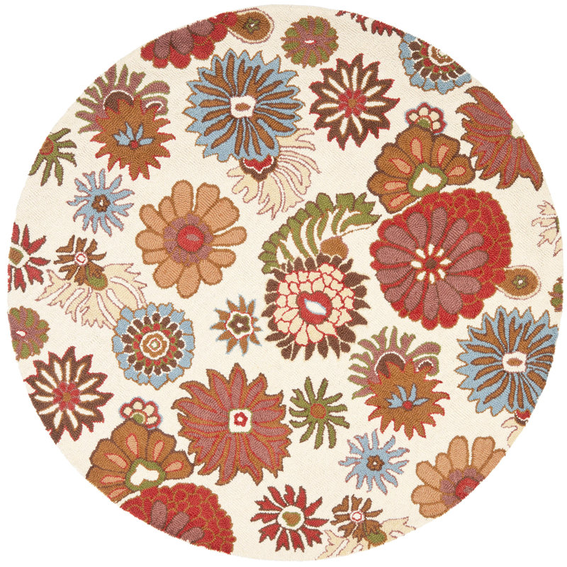 Ross Hand Hooked Wool Floral Rug, Round 6'