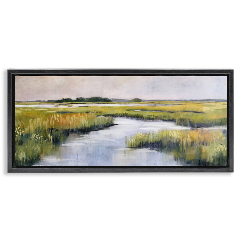 Art mural sur toile Grassy, H 11 po x l 25 po, Cadre flottant noir de jais