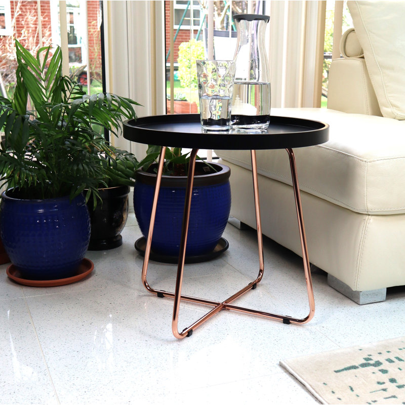 Hayfield Tray Top Cross Legs End Table, Copper, Black