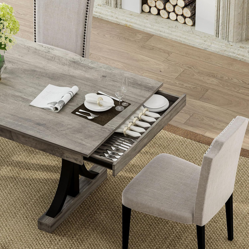 71-Inch Rectangular Dining Table with Two Drawers, Wooden Kitchen Table w/Large Tabletop & Sturdy Frame, Large Dining Table for 6-8 with Double Pedestal, for Dining Room, Office