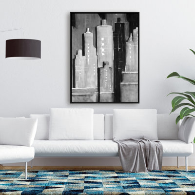 Reproduction abstraite de bâtiments en noir et blanc sur toile