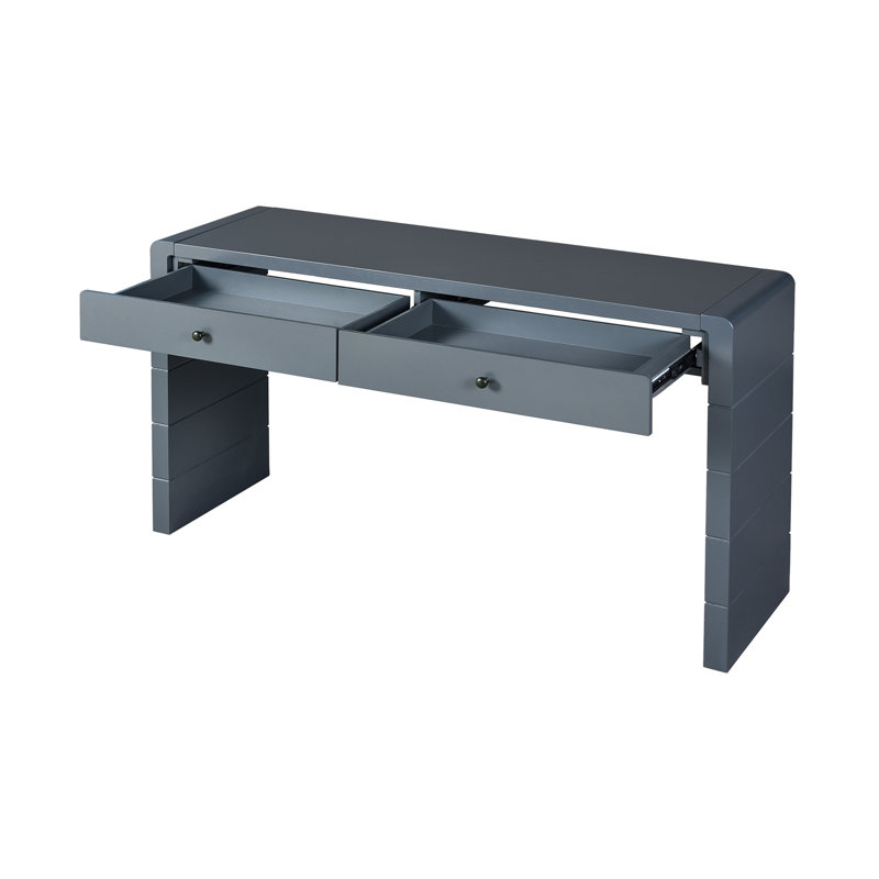 Console courbée avec rangement, table d'entrée en bois avec 2 tiroirs, console rustique de style campagnard pour entrée, couloir, salon, bleu marine