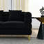 Canapé modulaire 60 pouces 2 places avec tissu noir doux, assise profonde, structure en bois et pieds en métal doré, inspiré des coussins lombaires Art
