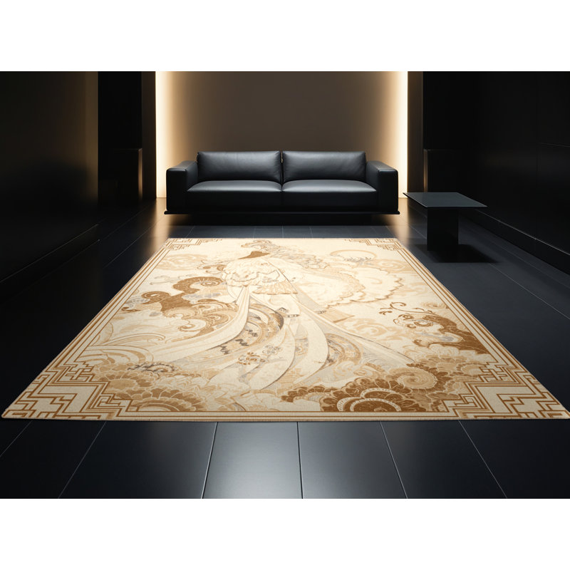 Tapis oriental traditionnel lavable à la machine Benson - Reliure beige, 7 x 9