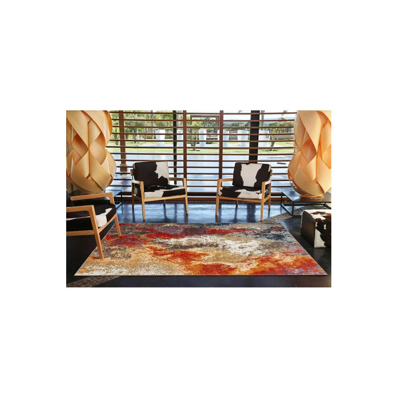 Tapis décoratif rouge peint au pastel avec base tissée, Tapis de couloir 2 pi 6 po x 9 pi 11 po
