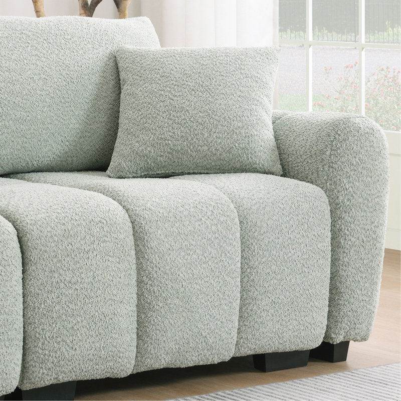 110" Modular Sectional Sofa, Light Green Boucle