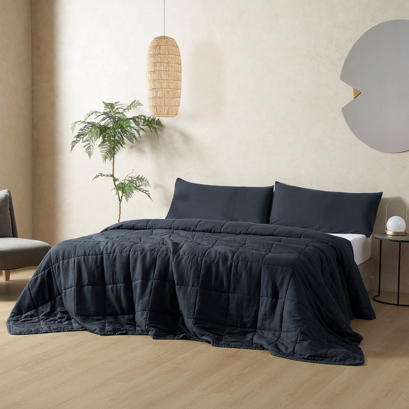 Édredon surdimensionné en lin et viscose Belge, Édredon très grand, Bleu