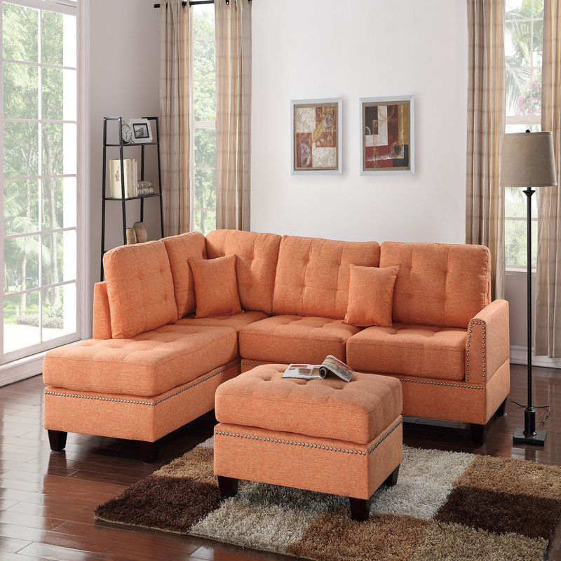 Canapé-lit modulaire réversible 3 pièces Modern, Tissu orange