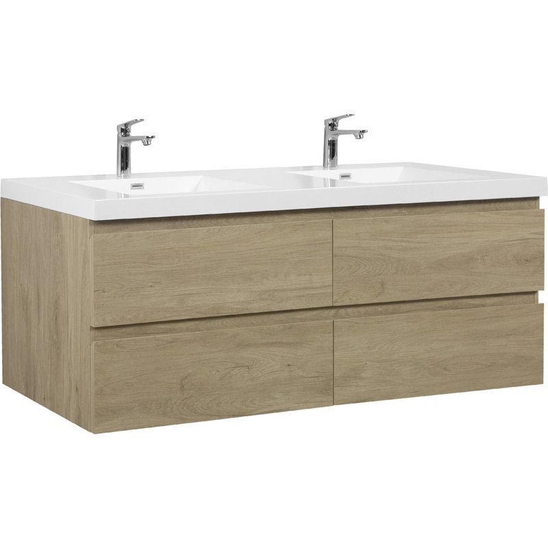 Meuble-lavabo mural moderne pour salle de bain, Chêne