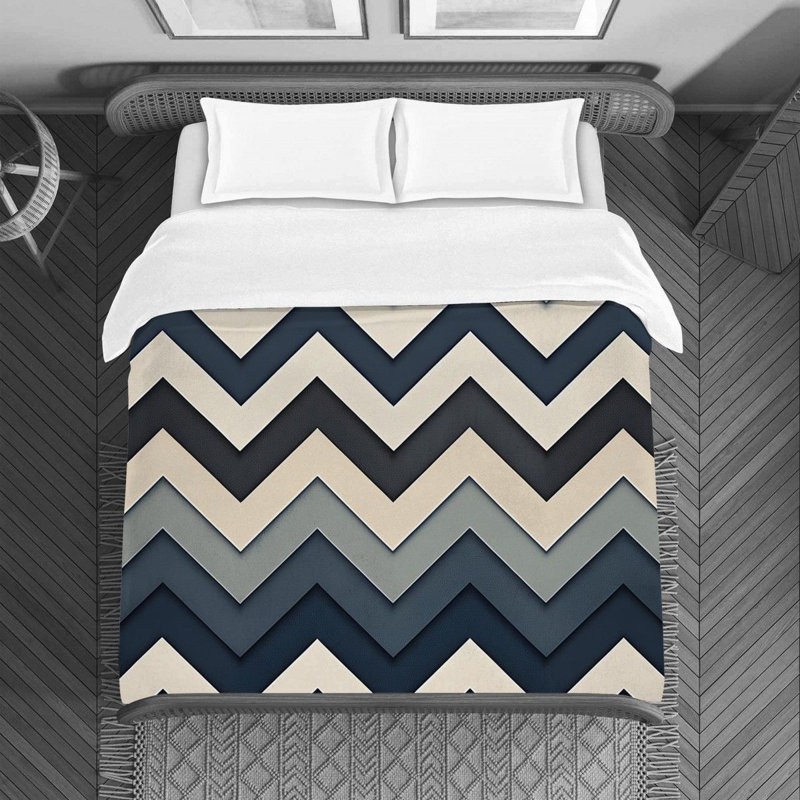 Housse de couette à chevrons, Housse de couette pour grand lit, Gris / Bleu marine