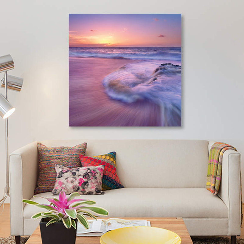«Sandy Beach at Sunset, Oahu, Hawaii», reproduction de photo sur toile, H 18 po x l 18 po x P 1,5 po, Toile tendue