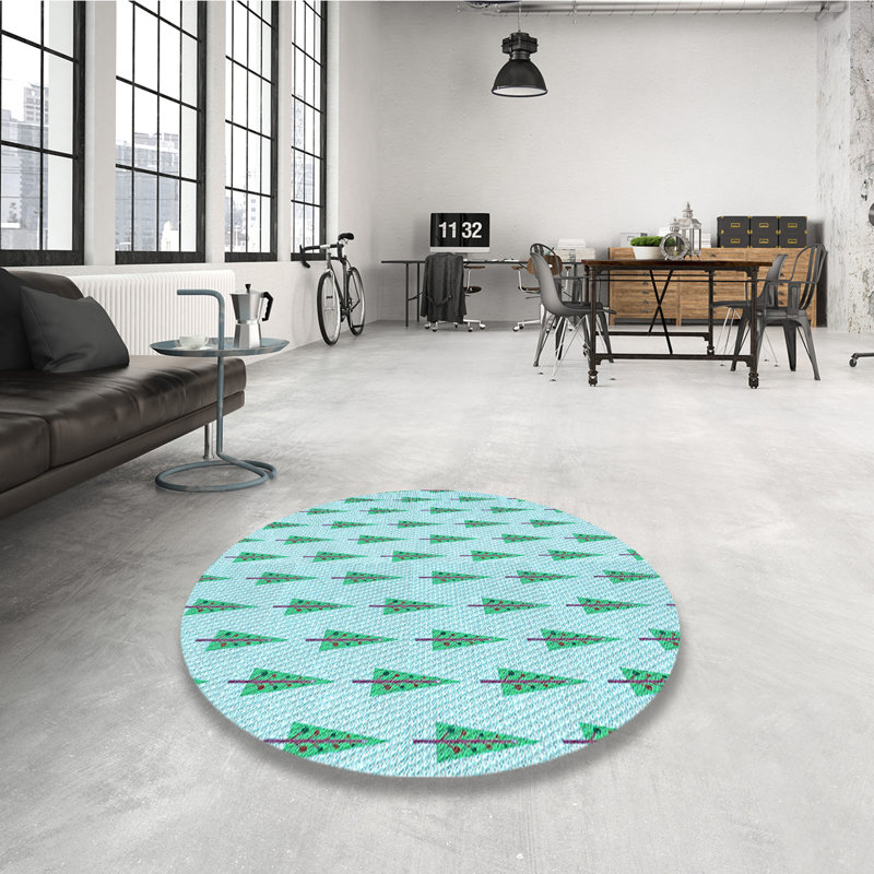 Tapis 100% à motifs lavables à la machine 2989 Pat709-LBLU, Rond 3 pi