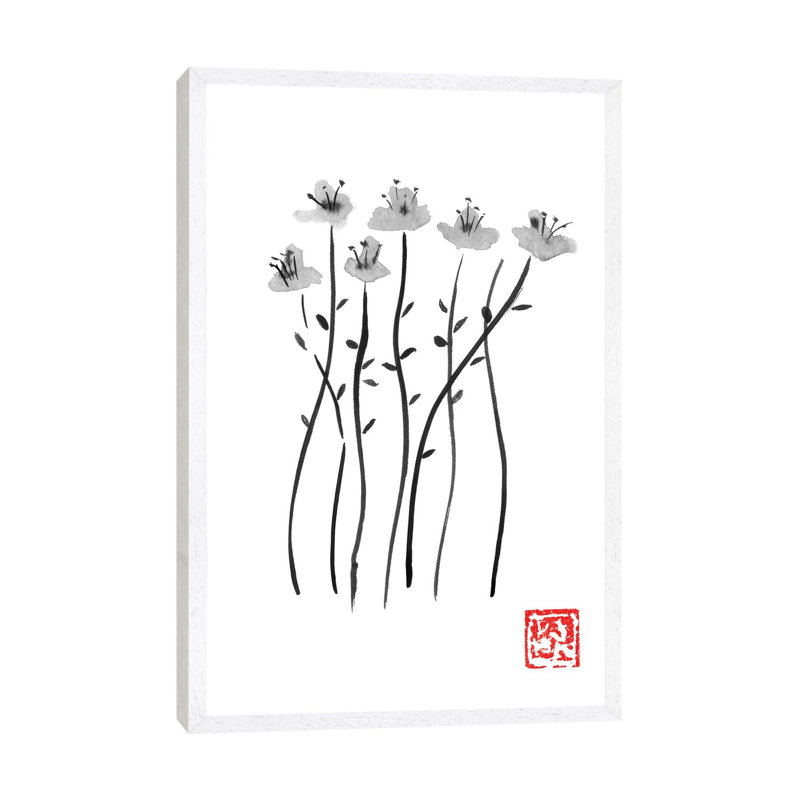 Sakura Lines 1 Piece Painting on Canvas, 66.04 cm H x 45.72 cm W, White Framed