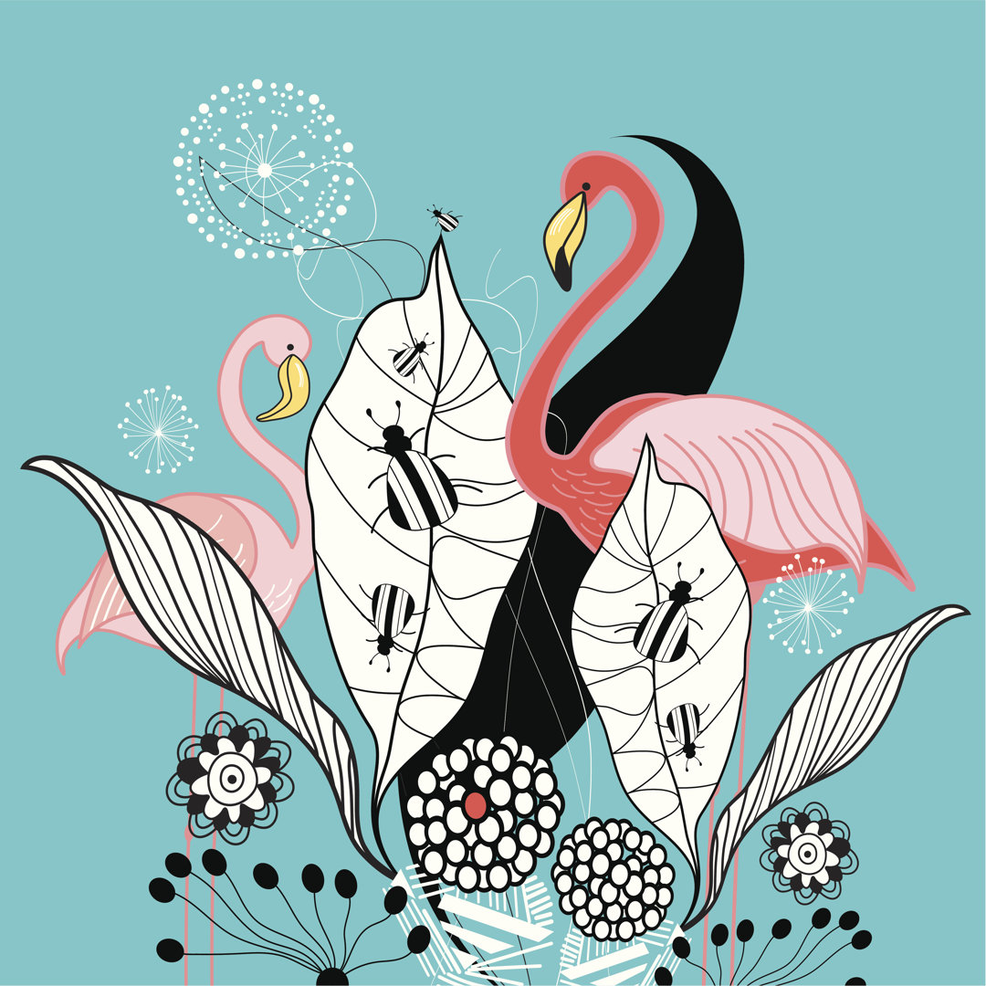 Tarrants Plants And Flamingos von Tanor - Grafik auf Segeltuch