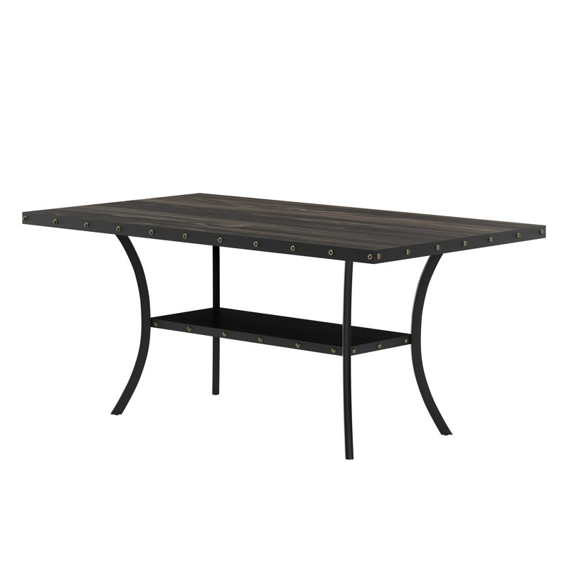 Cenobio 68.11'' Rectangular Wooden Dining Table with Shelf Storage & Metal Legs