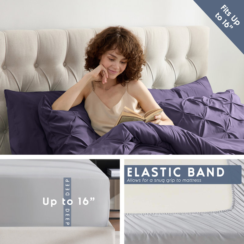 Bed-in-a-Bag Pinch Pleat Comforter Set with Bed Sheets & Down Alternative Pillows, Full Comforter + 8 Additional Pieces