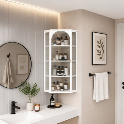Wall Mounted Corner Storage Cabinet with Four-tier Space-saving Storage