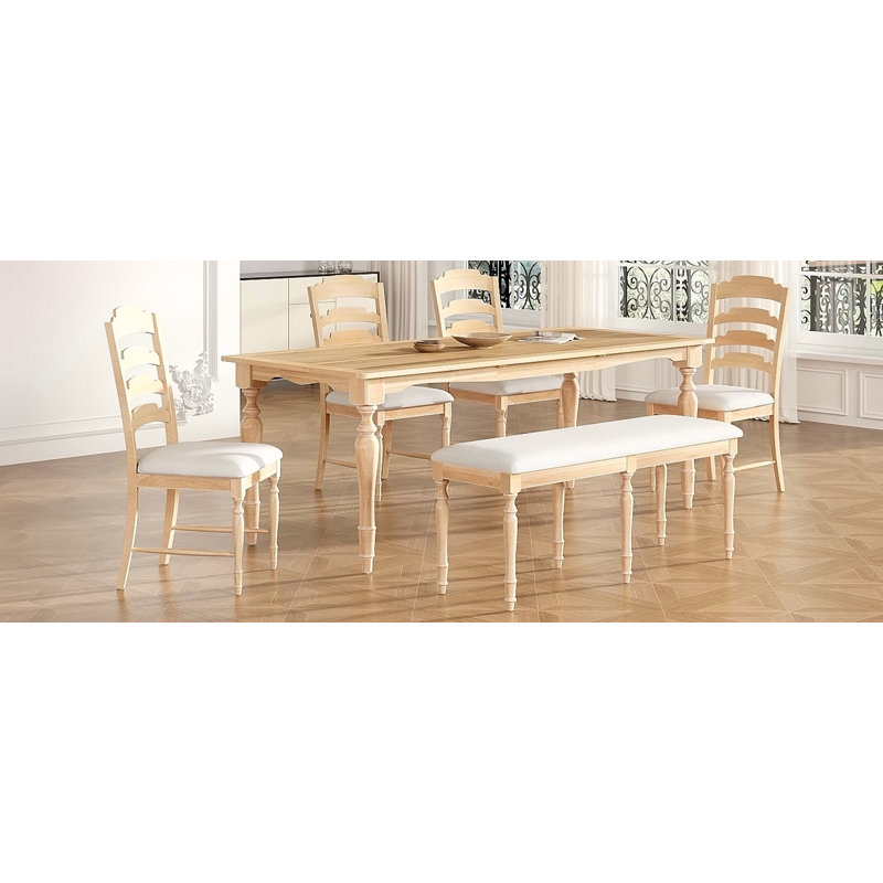 Ensemble de table de salle à manger extensible 6 pièces 82,7 po avec rallonge amovible de 23,6 po, banc de salle à manger rembourré de 50,4 po et 4 chaises pour 6