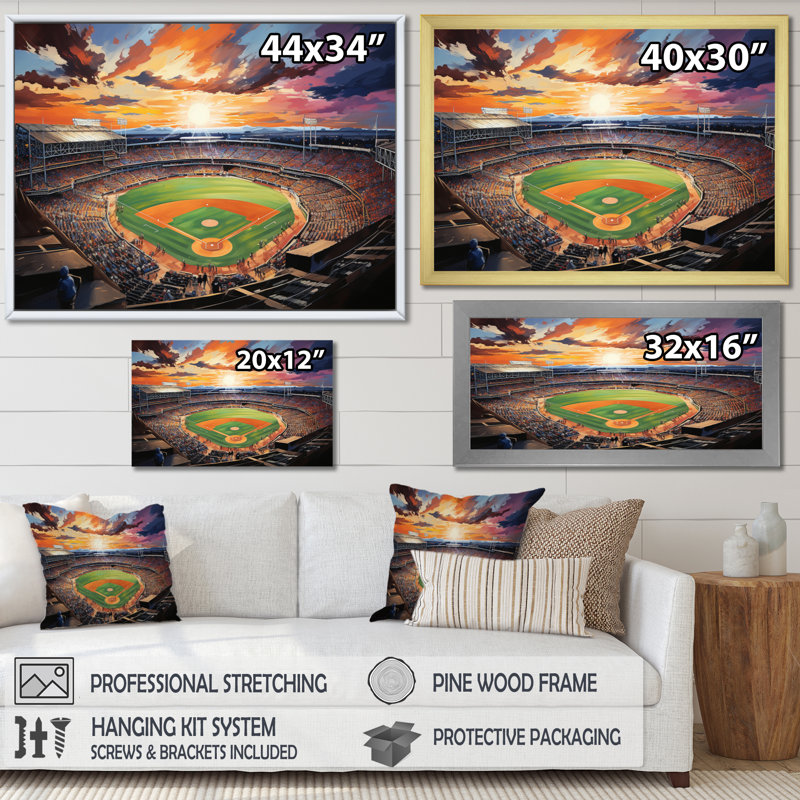 Abstrait Baseball Stadium V - Stades, art mural, H 30 po x l 40 po x P 1,5 po, Cadre flottant noir
