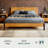 Trapeze King Size Bed Frame with Slat Pattern Headboard & Iron Legs – Teak Brown-1552977220