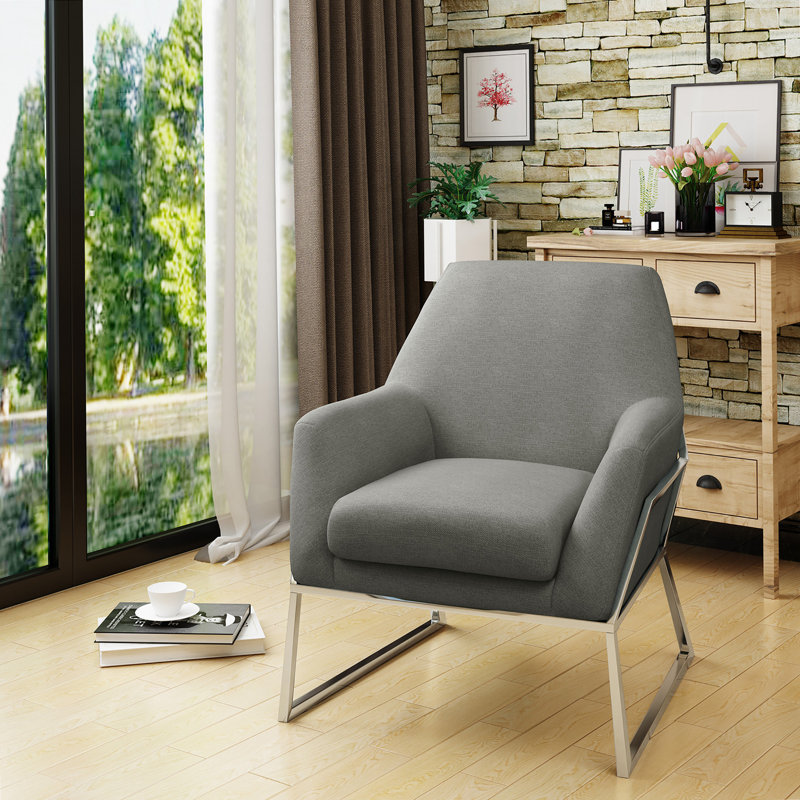 Fauteuil capitonné en polyester de 30,75 po de large Sankey, Gris