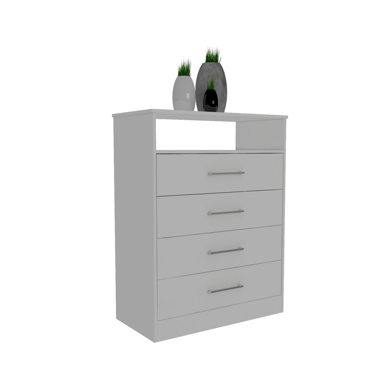 Commode Continental, plateau supérieur, quatre tiroirs, une tablette - blanc
