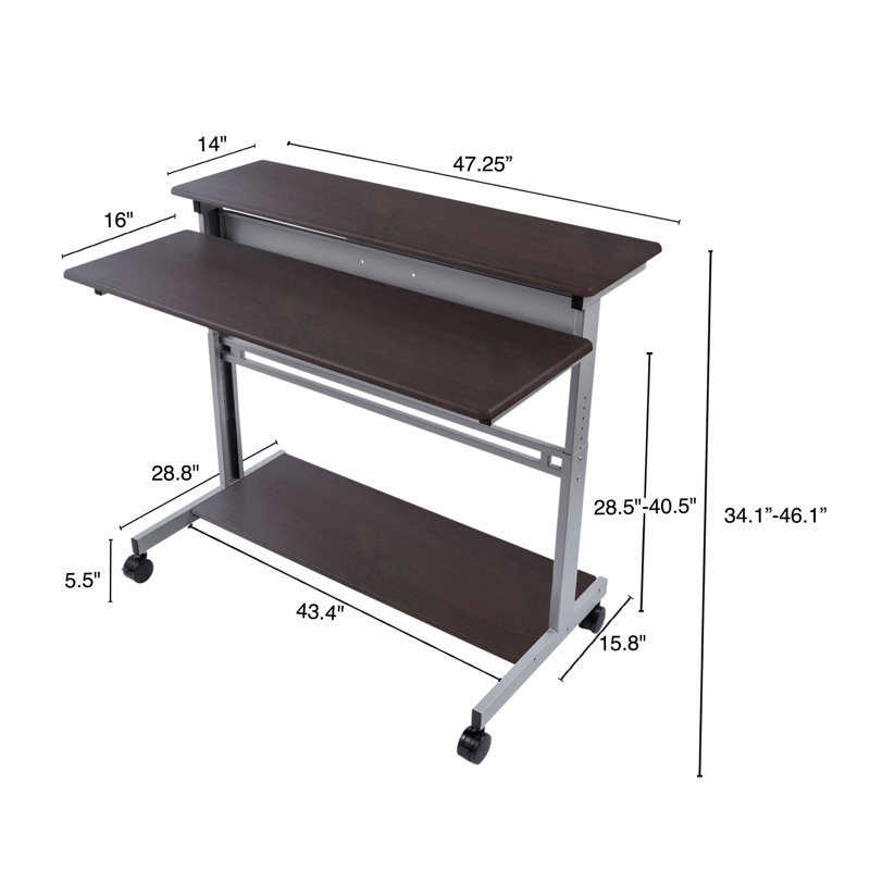 Adjustable Metal Base Standing Desk, Dark Walnut/Silver, 46.1" H x 47.25" W x 28.8" D