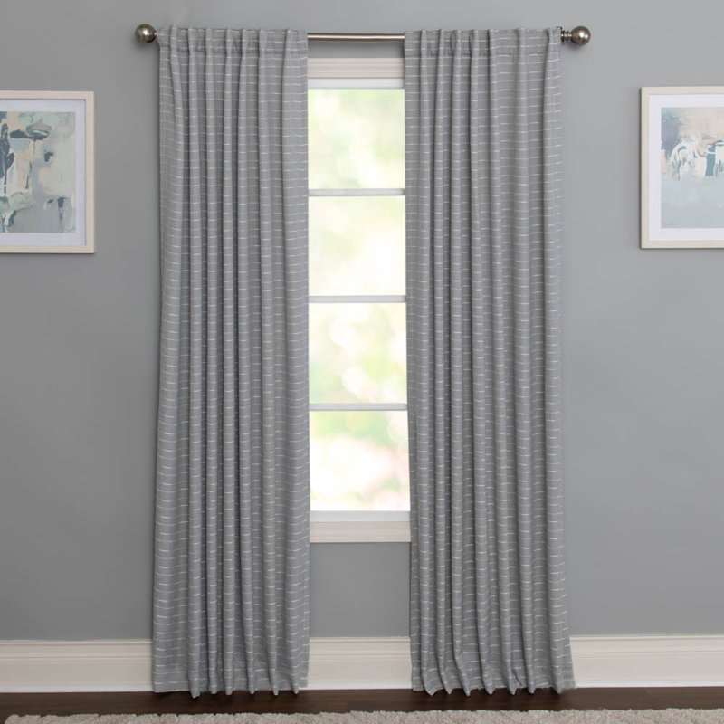 Tishonna Polyester / Linen Room Darkening Woven Stripped Curtain Panel with Rod Pocket Top and Hidden Back Tabs , Gray