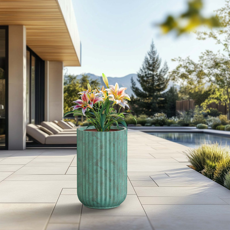 Grand pot / pot rond en béton avec trous de drainage, H 22,44 po x l 13,98 po x P 13,98 po