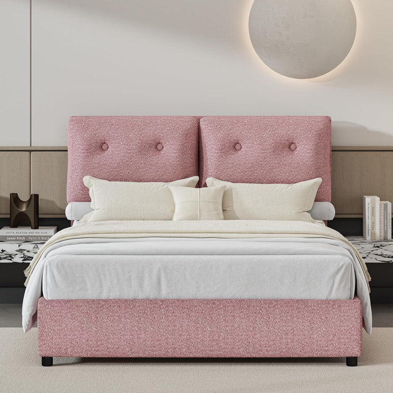 Cadres de lit avec tête de lit, cadre de lit Boucle avec tête de lit tapissier, revêtement amovible, support de lattes en bois, aucun sommier nécessaire