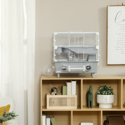 2-Tier Hamster Cage, Hamster Habitat with Sand Bathroom, Running Wheel, Water Bottle, Tubes, Accessories, Small Animal Cage, 17.5" x 11" x 17", Gray