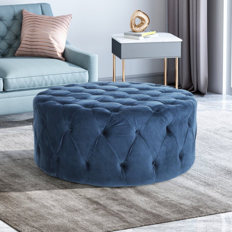 Table ronde avec repose-pieds et repose-pieds, Bleu