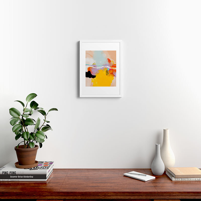 Yellow Blush Abstract, impression sur papier encadrée, Cadre blanc, H 19 po x l 13 po