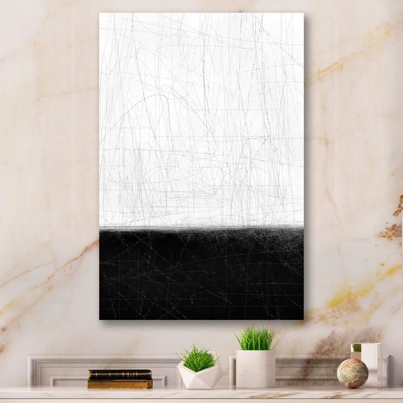 Art abstrait noir et blanc IV - Décoration murale moderne et contemporaine en toile, H 36 po x l 24 po x P 1 po, Toile tendue