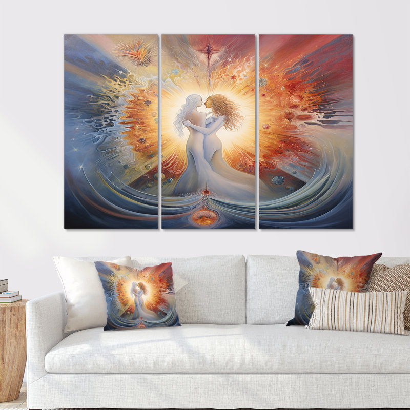 Divine Love Celestial Union Twin Flames - Woman Goddess Wall Art Decor Set, Wrapped Canvas, 32" H x 48" W x 1" D