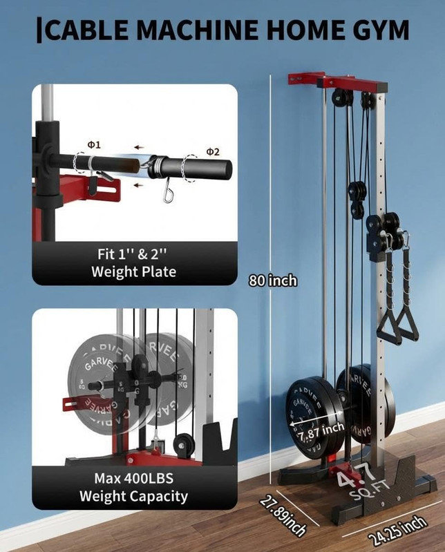 Machine à câble murale de gymnastique à domicile - Système de croisement de poulie haute et basse, réglage à 19 positions, capacité de 400 lb, économie d'espace