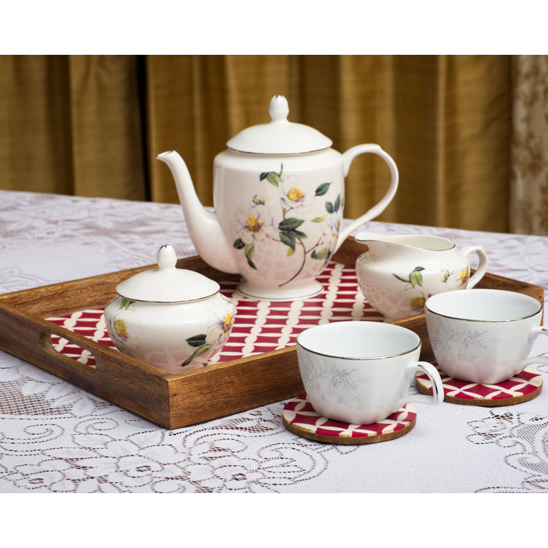 Amalgre Solid Wood Tray, White/Pink