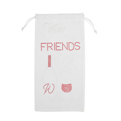 Sparkles Home "Wine & Friends" Wine Bag with Drawstring & Durable Design with Velvet Rhinestone